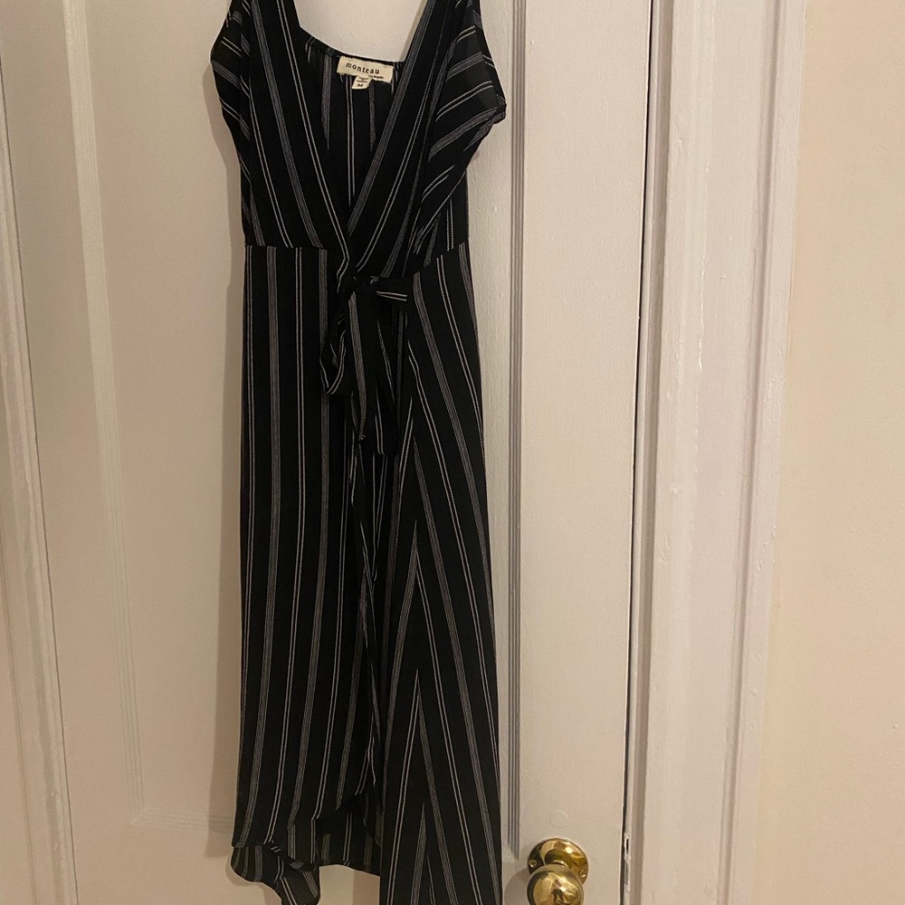 Monteau Striped Wrap MIDI Dress